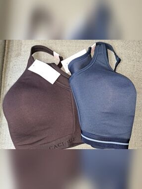 2- Cacique Unlined Full Coverage No Wire Bra Blue & Brown Cotton Blend NWT 46C